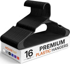 HOUSE DAY Plastic Hangers 16 Pack - Adult Clothes Hangers Black - Space Saving, Non-Slip, Durable & Sturdy Hanger with Shoulder Grooves for Closet, Perfect Slim Coat Hanger - Ganchos para Colgar Ropa