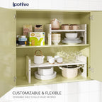 Fun-Face Expandable Cabinet Shelf Organizer,Adjustable Height & Width, Stackable Metal Storage Rack,Kitchen Spice Rack, Pantry Shelf, Countertops (1, White)