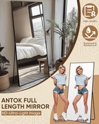 Antok Full Length Mirror, 71"x32" Floor Mirror, Floor Standing Freestanding Full Body Mirror with Stand for Bedroom, Hanging Mounted for Living Room Cloakroom, Black