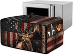 Vintage Deer Elk Print Microwave Oven Cover Waterproof Dust Cover for Microwave Oven American Flag Forest Print Universal Small Appliance Dust Covers Dirt and Fingerprint Protection, S