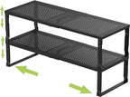 Jojocross Expandable Adjustable Stackable Kitchen Organizer, Spice Rack,Metal Pantry Storage Shelves Racks,Counter Shelf for Cabinets, Countertop, Cupboard(2 Packs/Medium/Black)