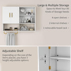 Bathroom Wall Cabinet Wood Large Wall Mounted Medicine Cabinet with 2 Doors and 4 Open Shelves Over Toilet Storage Cabinet Organizer with Towel Bar,White