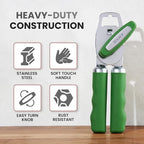 Zulay Kitchen Heavy Duty Stainless Steel Can Opener Manual with Bottle Opener - Rust Proof Manual Can Opener With Turn Knob & Comfy Soft Grip Handles - Artichoke Green