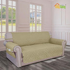 Easy-Going Waterproof Oversized Loveseat Covers Leakproof Couch Cover for 2 Cushion Couch Sofa Cover Washable Sofa Slipcover Non-Slip Furniture Protector with Pocket for Pets (Medium-XL, Sand)