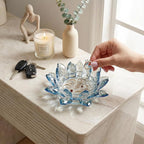 Crystal Flower Jewelry Tray, Transparent Decorative Trinket Dish for Rings, Earrings, Necklaces, Keys for Vanity Dresser Nightstand, Elegant Gift for Women Mother's Day (2, 6.3"(W) - Blue)