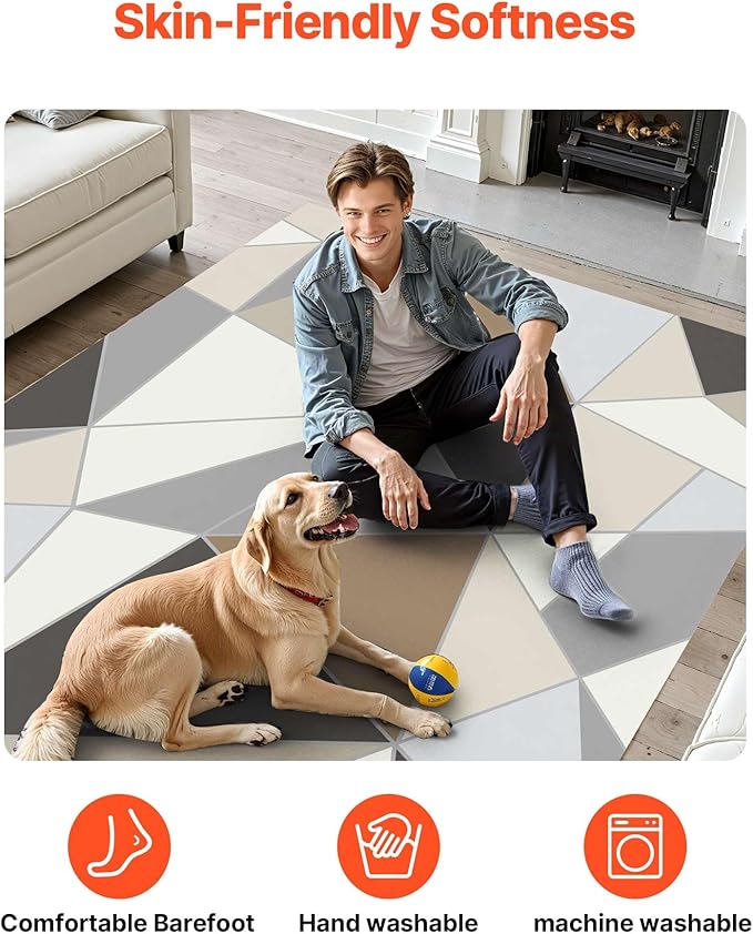VEVOR 5 x 7 ft Area Rug Large Washable Rug Non-Slip and Tear-Resistant Soft Carpet Pet & Child Friendly Modern Area Rugs Indoor Mat for Bedroom Living Room Kids Room Entryway Charcoal Gray