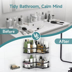 Veken Corner Adhesive Shower Caddy 4-Pack with Soap Holder&Hooks,No Drilling Shower Shelves,Rustproof & Waterproof Bathroom Organizers and Storage,Rack for Small Spaces, Kitchen&Rental-Friendly,Black