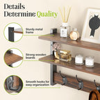 2 Tier Coat Rack Wall Mount with Shelf, 33" Wall Shelf with Hooks, Entryway Key Holder for Wall with 8 Heavy Duty Double Hooks, Coat Hook Wall Mounted for Bedroom, Living Room, Rustic Brown