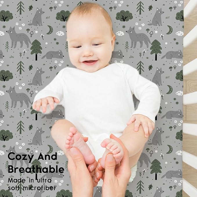 Yoofoss Baby Crib Sheets for Boys Girls, Fitted Crib Sheet 2 Pack for Standard Crib and Toddler Mattress, Super Soft Microfiber Baby Sheet 28x52x8in(Fox)