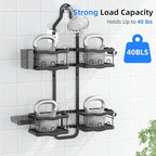 GearFusion Aluminum Shower Caddy Hanging for Handheld Showerheads Adjustable Split Shower Caddy Over the Shower Head Caddy, 2 Levels Showers Rack Organizer with Hooks, Razor Holder, Soap Holder,Black
