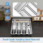 IKOCO 2-Pack Silverware Organizers Stainless Steel Kitchen Drawer Organizer with 5 Compartments, Dishwasher Safe for Spoons Forks Knives (13.8”x11.4”x1.6, Silver)