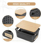 6Pcs Storage Bins with Lids, Stackable Plastic Storage Basket with Bamboo Lid, Pantry Organizer Box Small Containers for Organizing Shelves Drawer Desktop Closet Cabinet Office Classroom 10x7.1x4.1in