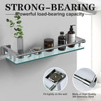 Glass Shelves for Bathroom, 20IN Rectangular Chrome Stainless Steel Tempered Glass Shelf Wall Mount Shelf Sink Over Toilet Modern Bathroom (Chrome Polished, 20‘’)