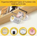 2 Pack Tumbler Lid Organizer, Under Cabinet Cup Lid Holder for Yeti Insulated Mug/Stanley Insulated Mug/Simple Modern Insulated Mug Lid, No Gluing, No Drilling, Up to 10 Lids (Black)