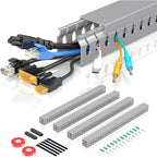 Open Slot Wire Duct Kit, 62.8"(4 x 15.7) Server Rack Cable Management, Cable Management Raceway for Hide Network HDMI VGA Cable, Wiring Raceway Cable Duct, Desk Wire Channel, 4 Pack, Grey