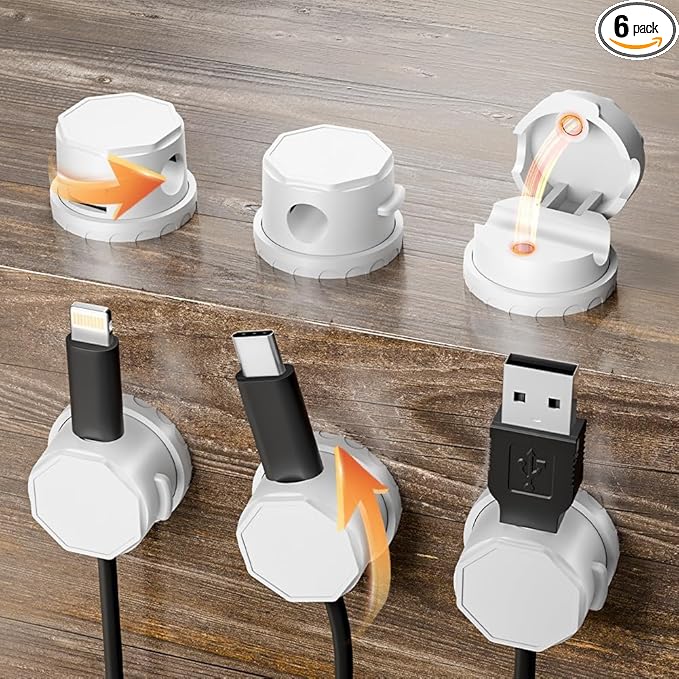 Cord Organizer Holder, 360° Rotatable Magnetic Cable Clips, Strong Adhesive Cable Management Desk Accessories, Adjustable Wire Organizer Hide Cords Neatly for Nightstand/Home/Kitchen/Office/Car