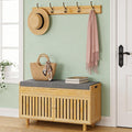 Shoe Storage Bench Coat Rack Set, 35.4" Bamboo Shoes Bench with Lift Top Hidden Storage & Wall Hooks, Hall Tree Entryway Bench with Seat Cushion, 2-Tier Shoe Cabinet for Entryway, Living Room, Bedroom