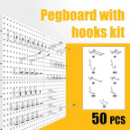 Spampur Peg Board, 4 Pack Metal Pegboard Panels with 50 Hooks, White Pegboards Wall Organizer, Heavy Duty Peg Board for Walls Home, Garage Tool Storage, Office Organization, Craft Room, Kitchen