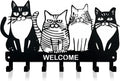 Key Holder for Wall, 11.88'' x 7'' Black Metal Cat Shape Decoration Key Hook Wall Mount Key Rack Hanger Storage Organizer with 7 Hooks for Home Doors Entryway Kitchen Garage Decor