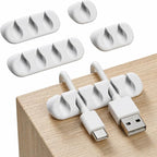 GLUIT Cord Organizer for Desk, Cable Holder for Nightstand, Charger Organizer, Adhesive Desktop Wire Clips, Multislot Cable Management, Table Organizer Accessories - 5 Pack, 15 Slots, White