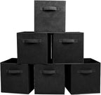 PowerKing Collapsible Storage Cubes with Handles, Fabric Foldable Bins for Closet Shelves, Durable Organization Storage Bins, 10.5'' x 11'' x 10.5'', 6 Pack, Black