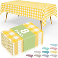 Smiry 8 Packs Gingham Disposable Table Cloth, 54 x 108 Inch Waterproof Plastic Tablecloth, Rectangle Yellow and White Checkered Table Covers for Picnic, Birthday, Party