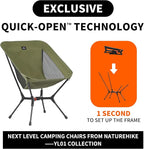 Naturehike YL01 Snap Camping Chair, 1 Second Setup Frame, 441lb Capacity Camp Chair, Portable & Lightweight Backpacking Chair