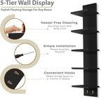 Sorbus 5 Tier Wall Shelf Unit with Hooks, Vertical Column Utility Shelving for Home Decor and Storage Organizer, Wall-Mounted Floating Shelves for Bathroom Storage, Bedroom, Living Room