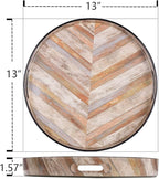 MAONAME 13" Round Decorative Tray, Plastic Tray with Handles, Coffee Table Trays, Serving Trays for Ottoman, Bathroom, Kitchen (Multicolored Wooden Sticker)