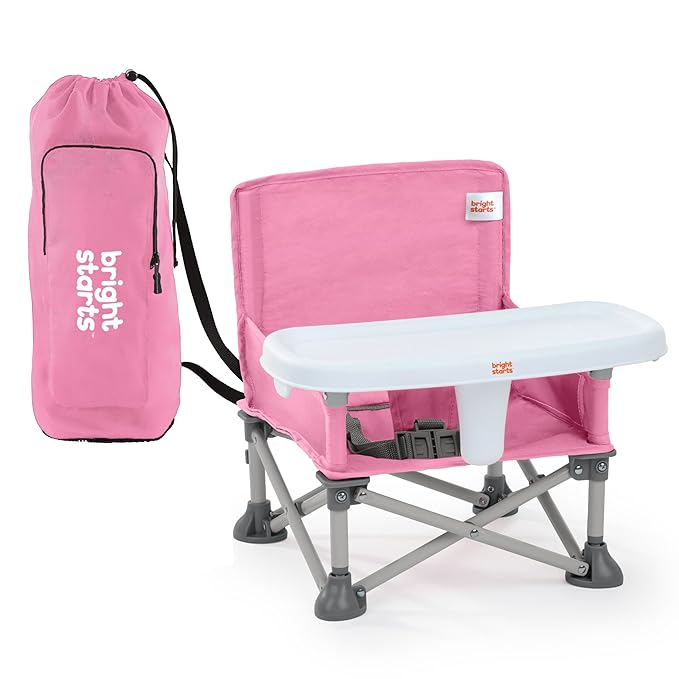 Bright Starts Pop 'N Sit Portable Booster, Indoor/Outdoor Use, Floor Seat with Feeding Tray, Pink, 6 Mos - 3 Yrs