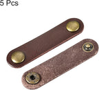 MECCANIXITY Pack of 5 Leather Cable Straps Cord Organizer 63x16mm Portable Cable Leather Clips Brown Earphone Cord Management for Cable, Wire