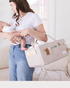 Lily Miles Baby Diaper Caddy Organizer, Quilted Nursery Storage Organizer for Newborn Essentials and Diaper Changing Station, Gift for Baby Shower and Registry Must-Have (Soft Sand)