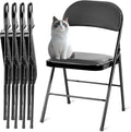 Simple Deluxe 4 Pack Folding Chairs with Padded Leather Cushion Seats & Durable Metal Frame, Comfortable, Foldable, Portable, Commercial Event Chair, Indoor Outdoor for Parties, Home, Office, Black