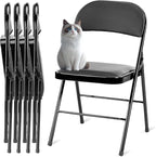 Simple Deluxe 4 Pack Folding Chairs with Padded Leather Cushion Seats & Durable Metal Frame, Comfortable, Foldable, Portable, Commercial Event Chair, Indoor Outdoor for Parties, Home, Office, Black