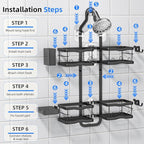 GearFusion Aluminum Shower Caddy Hanging for Handheld Showerheads Adjustable Split Shower Caddy Over the Shower Head Caddy, 2 Levels Showers Rack Organizer with Hooks, Razor Holder, Soap Holder,Black