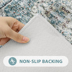 Uphome Bathroom Rugs Runner, Distressed Farmhouse Boho Blue Bath Mat, Non Slip Washable Long Bath Rugs, Vintage Traditonal Soft Velvet Bathroom Runner for Bathtub Sink Shower, 20x60 inch
