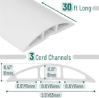 Bates- Floor Cord Cover, 30ft, Cable Cavity 0.6" (W) x 0.31" (H), Heavy Duty Wire Protector, PVC Extension Cords Hider, Protect Cords, Prevent Cable Trips, Cord Hider for Office, Home, Outdoor