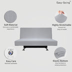 Easy-Going Stretch Futon Sofa Slipcover Armless Sofa Bed Cover Furniture Protector Without Armrests with Elastic Bottom for Kids,Soft Jacquard Fabric Small Checks（Medium Futon,Silver Gray