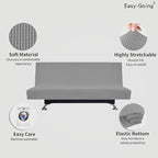 Easy-Going Stretch Futon Slipcover Armless Sofa Cover Furniture Protector Without Armrests Slipcover Soft with Elastic Bottom for Kids, Spandex Jacquard Small Check (futon,Light Gray)