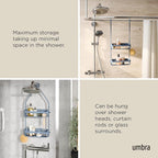 Umbra Flex Hanging Shower Caddy with 2 Shelves, Bathtub Shelf and Bathroom Organizer, Slate Blue
