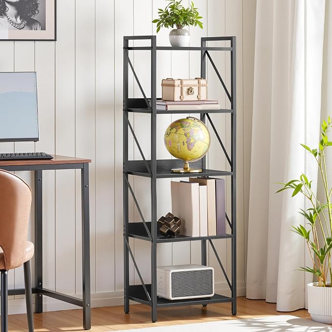 HOOBRO Bookshelf, 5-Tier Industrial Bookcase, Book Shelf Storage Organizer