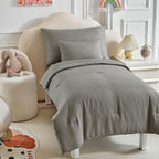 Toddler Bedding Set - 5 Piece Soft and Breathable Toddler Bed Set for Boys and Girls, Includes Quilted Comforter, Fitted Sheet, Flat Top Sheet, Standard Pillowcase and Toddler Pillowcase, Dark Gray