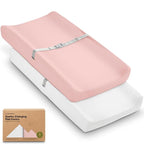 2-Pack Organic Changing Pad Covers for Girl, Boy, Neutral - 100% Cotton Changing Table Pad Cover, Soft Baby Nursery Diaper Changing Pad Sheets, Contour Changing Pads Liners, Change Pad Cover (Rose)
