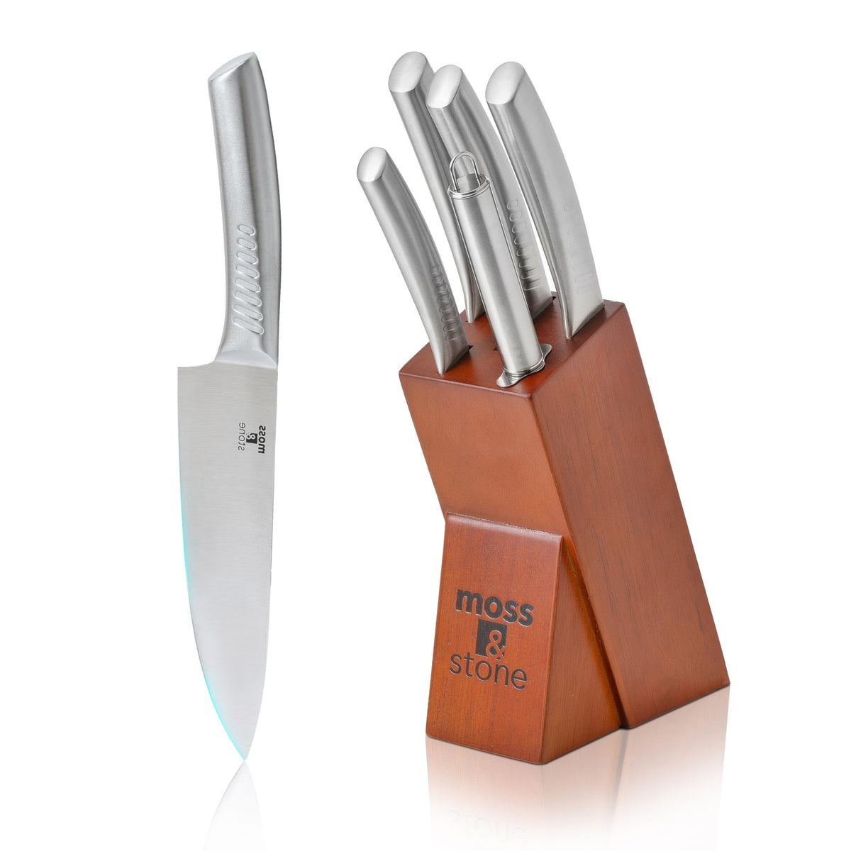 Moss & Stone Red 14 Pcs Kitchen Knife Set with Block, Stainless Steel
