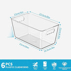 6 Pack Clear Pantry Organizer Bins, Fridge Organiser Set, Plastic Containers with Handle,Home Organization Must Haves for Kitchen,Freezer,Cabinet,Closet,Bathroom Under Sink Storage