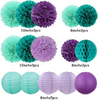 Teal-Purple Party-Decorations Paper Flowers Lanterns - 15PCS Lavender Girl Mermaid-Birthday Tissue Pom Poms Streamers,Baby Bridal Shower Wedding Classroom Hanging Supplies Decor Hugfond
