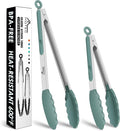 HOTEC Premium Stainless Steel Locking Kitchen Tongs with Silicon Tips, Set of 2-9" and 12", Sage Green