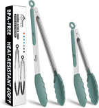 HOTEC Premium Stainless Steel Locking Kitchen Tongs with Silicon Tips, Set of 2-9" and 12", Sage Green