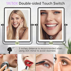 FASCINATE 5000mAh Rechargeable Wall Mounted Makeup Mirror with Lights, 8.7 Inch Double Sided Touch Switch 1X 30X Magnifying Bathroom Mirror, 3 Color Lights, Extended Arm 360°Rotation (Black)