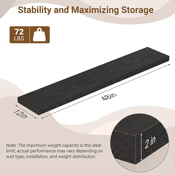 48 Inch Floating Shelves, 12 Inch Deep Floating Shelves
